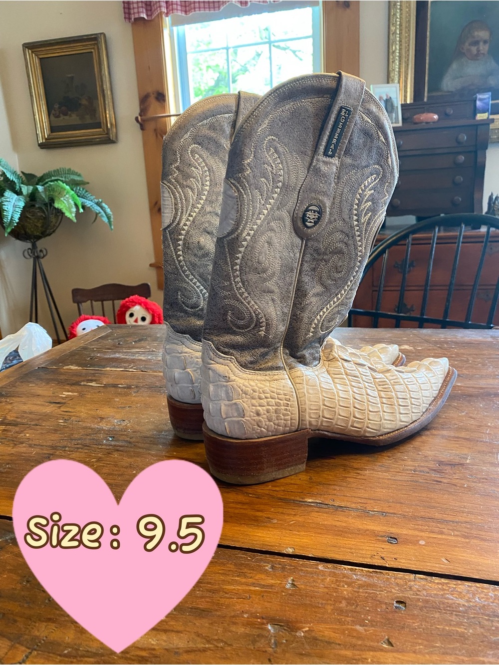 El General Two-Tone Cream and Gray Gator Western Boots - Picture 3 of 4